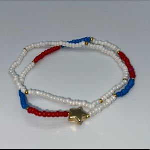 4th of July Seed Bead Gold Star Charm Bracelet Set